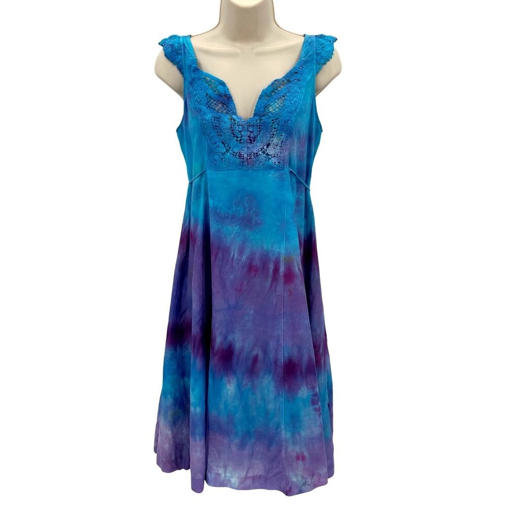 Gap Womens Cotton Silk Blend Blue Tie-Dye Sleeveless Empire Waist Dress Size S